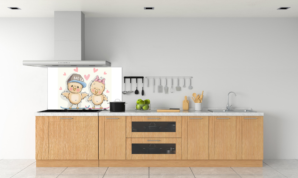 Splashback panel for kitchen Birds on skateboard