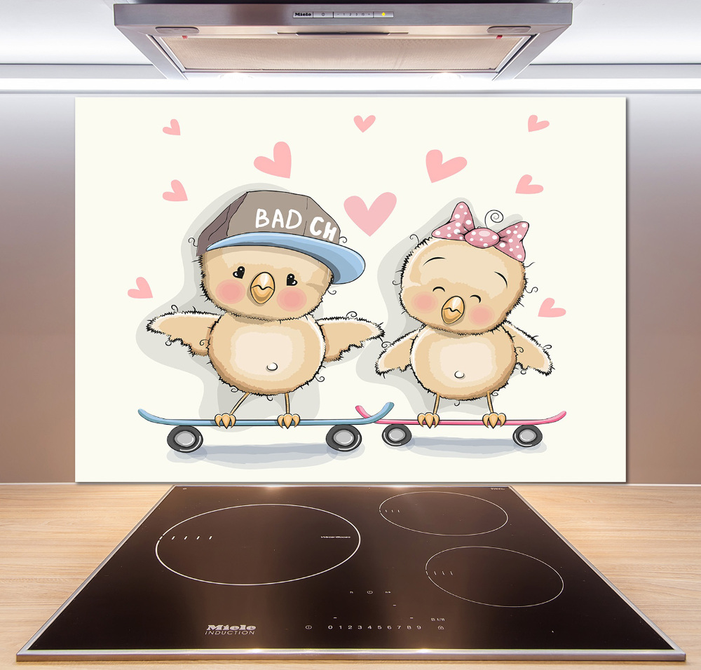 Splashback panel for kitchen Birds on skateboard