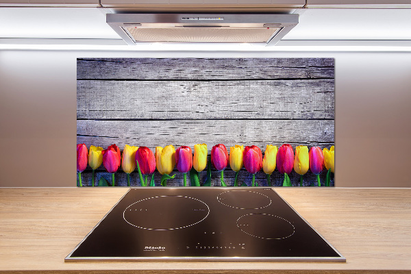 Cooker splashback Tulips on wood