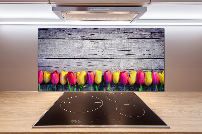 Cooker splashback Tulips on wood