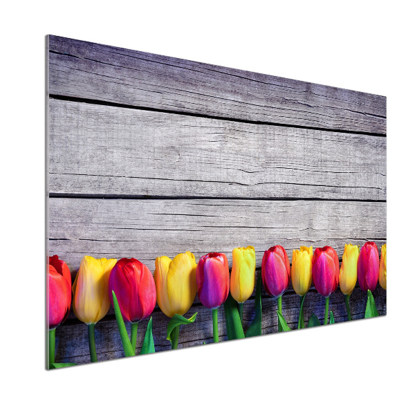 Cooker splashback Tulips on wood