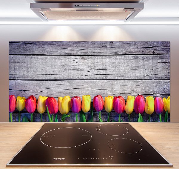 Cooker splashback Tulips on wood