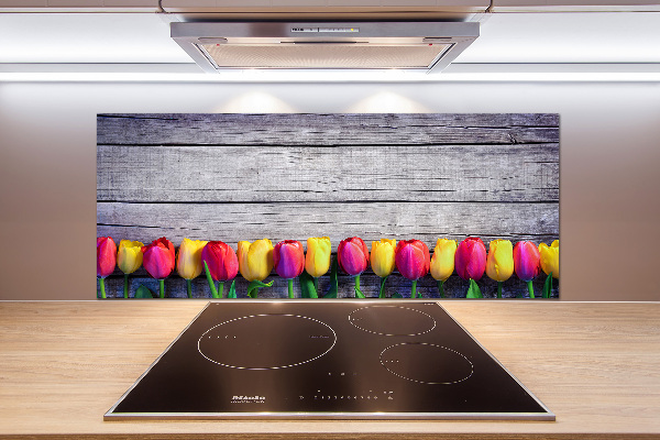 Cooker splashback Tulips on wood