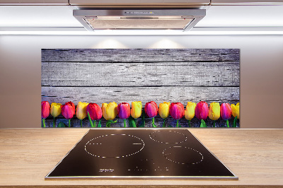 Cooker splashback Tulips on wood