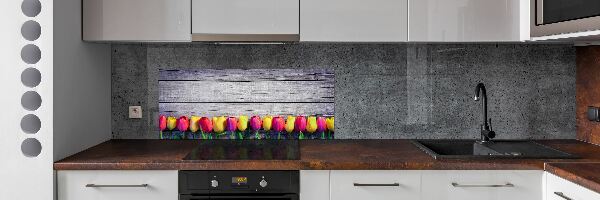 Cooker splashback Tulips on wood