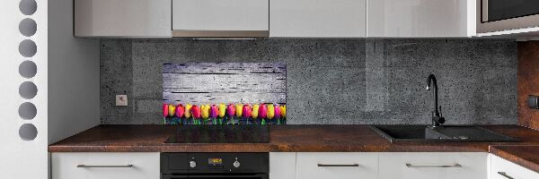 Cooker splashback Tulips on wood