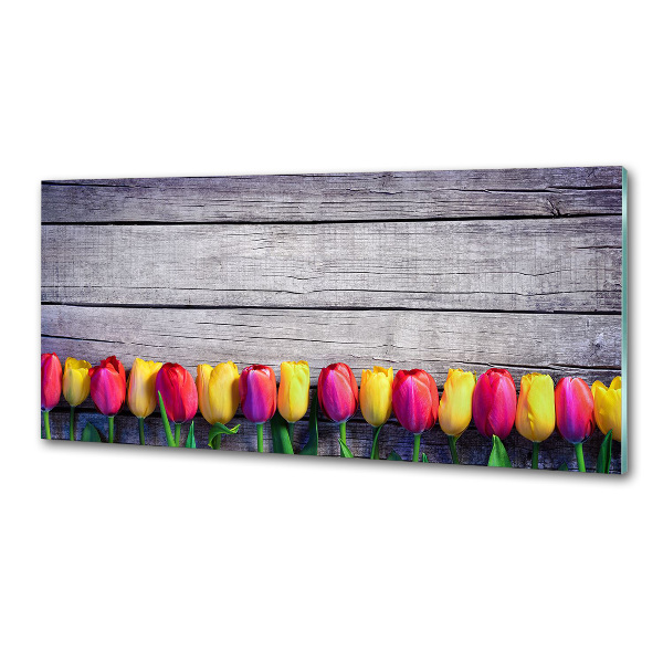 Cooker splashback Tulips on wood