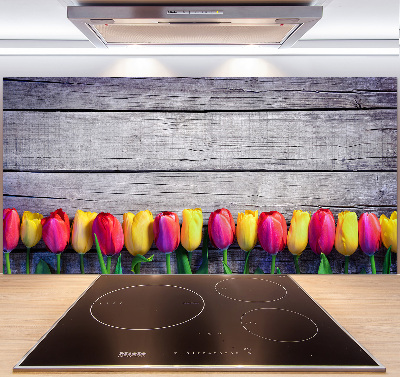 Cooker splashback Tulips on wood