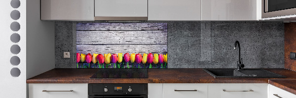 Cooker splashback Tulips on wood