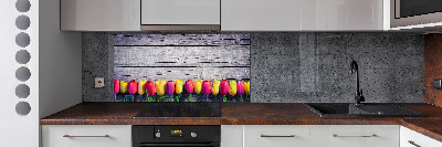 Cooker splashback Tulips on wood