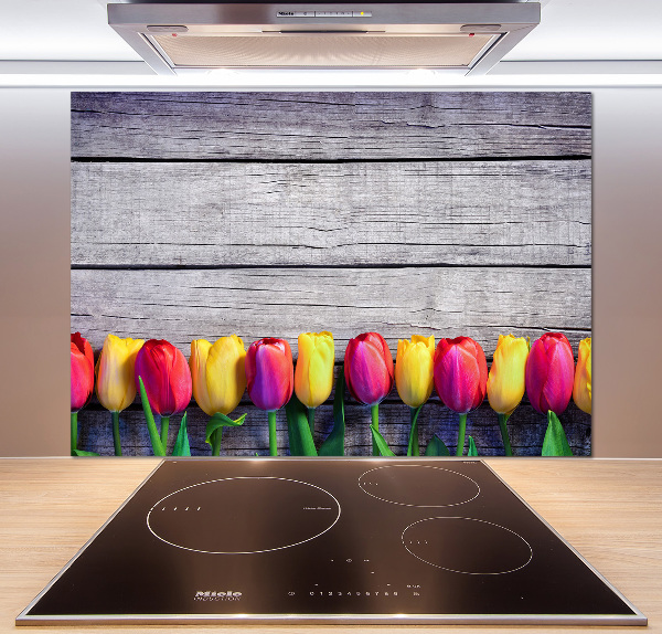 Cooker splashback Tulips on wood