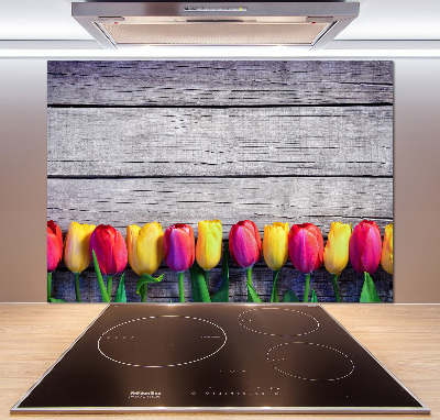 Cooker splashback Tulips on wood