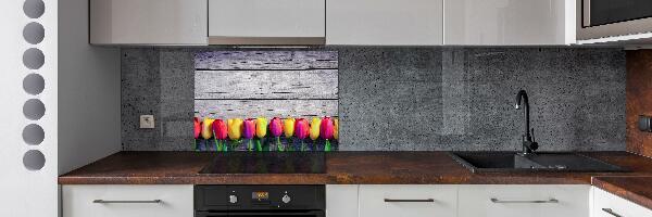 Cooker splashback Tulips on wood