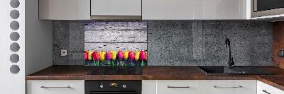 Cooker splashback Tulips on wood