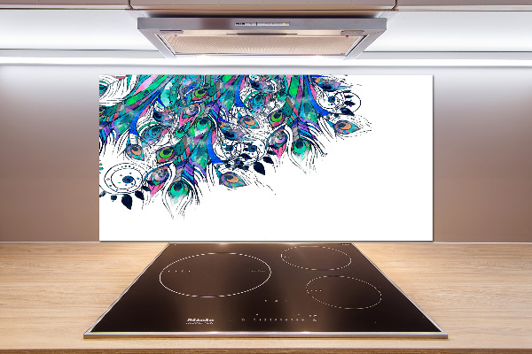 Glass splashback Peacock feathers