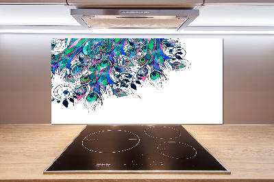 Glass splashback Peacock feathers