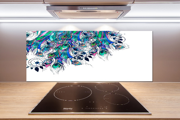 Glass splashback Peacock feathers