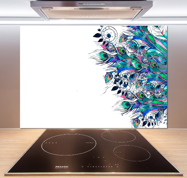 Glass splashback Peacock feathers