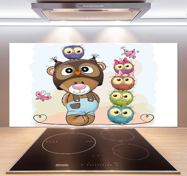 Splashback panel for kitchen Bear and owls