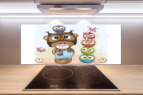 Splashback panel for kitchen Bear and owls