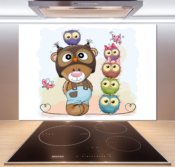 Splashback panel for kitchen Bear and owls