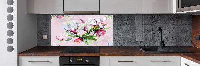 Kitchen wall panels Magnolia flowers