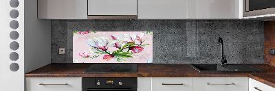 Kitchen wall panels Magnolia flowers