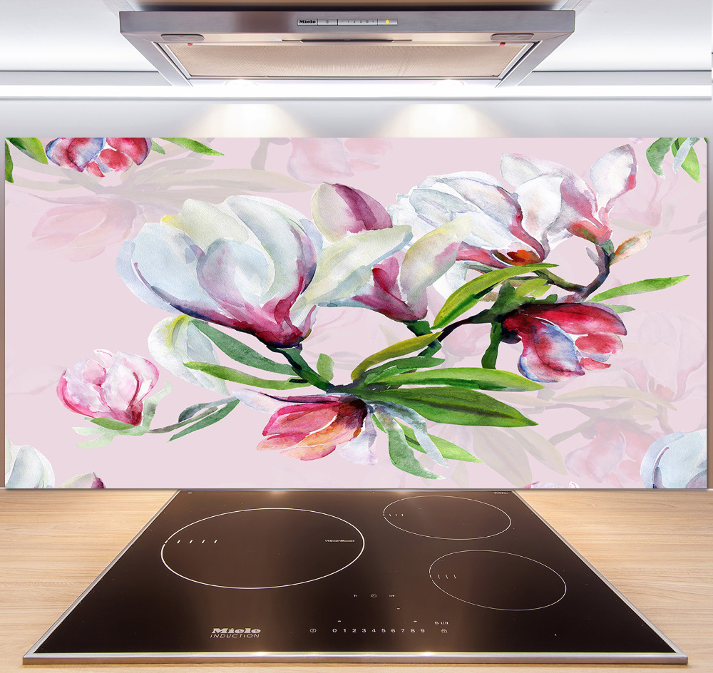 Kitchen wall panels Magnolia flowers