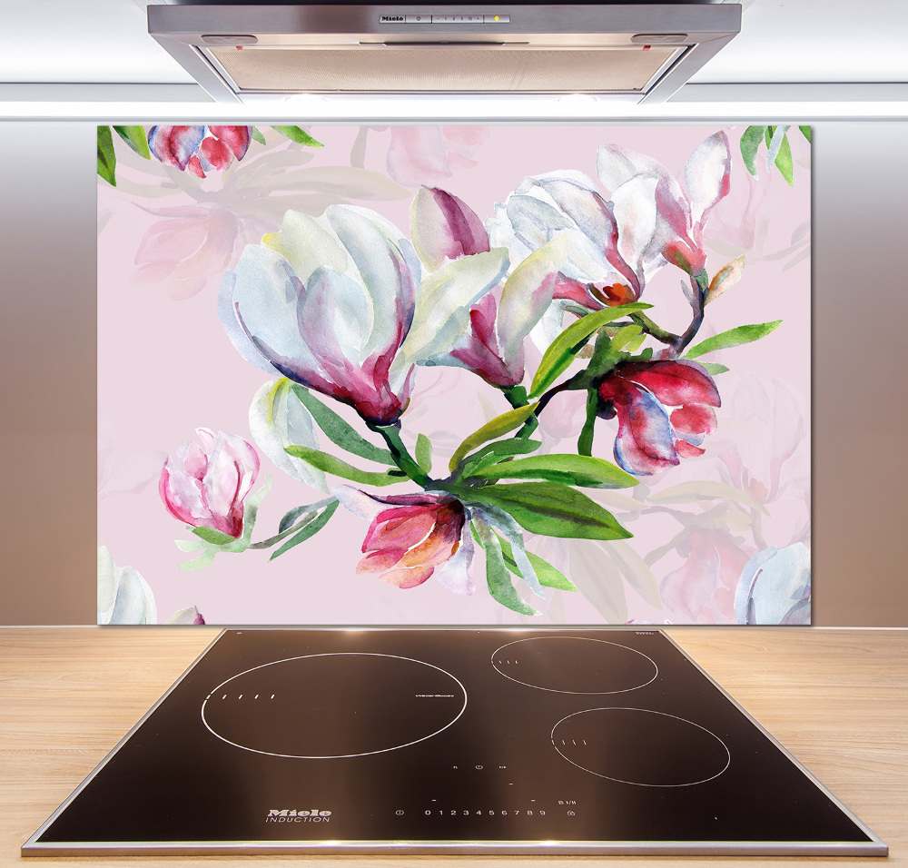 Kitchen wall panels Magnolia flowers