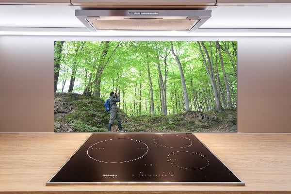 Kitchen splashback Ornithologist in the forest