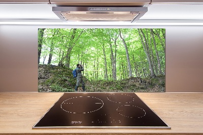 Kitchen splashback Ornithologist in the forest