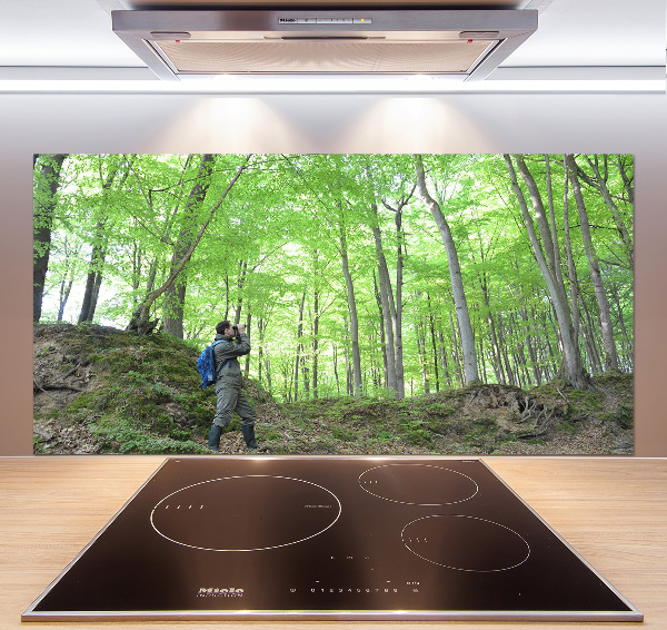 Kitchen splashback Ornithologist in the forest