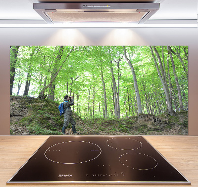 Kitchen splashback Ornithologist in the forest