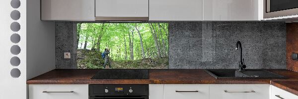 Kitchen splashback Ornithologist in the forest