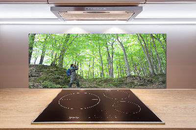 Kitchen splashback Ornithologist in the forest