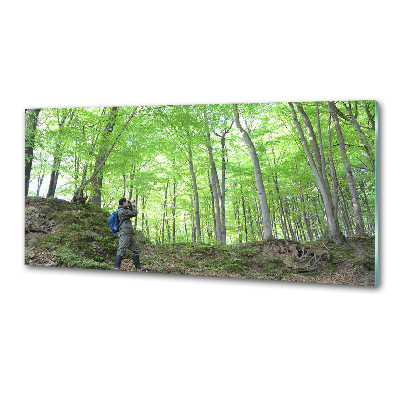 Kitchen splashback Ornithologist in the forest