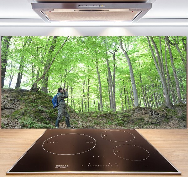 Kitchen splashback Ornithologist in the forest