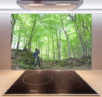 Kitchen splashback Ornithologist in the forest