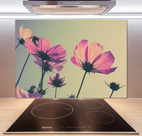 Hob splashback Pink flowers