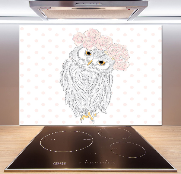 Cooker splashback Owl in a wreath