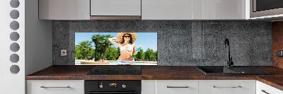 Kitchen splashback A woman over the pool