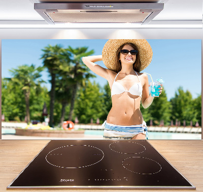 Kitchen splashback A woman over the pool