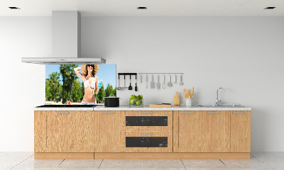 Kitchen splashback A woman over the pool