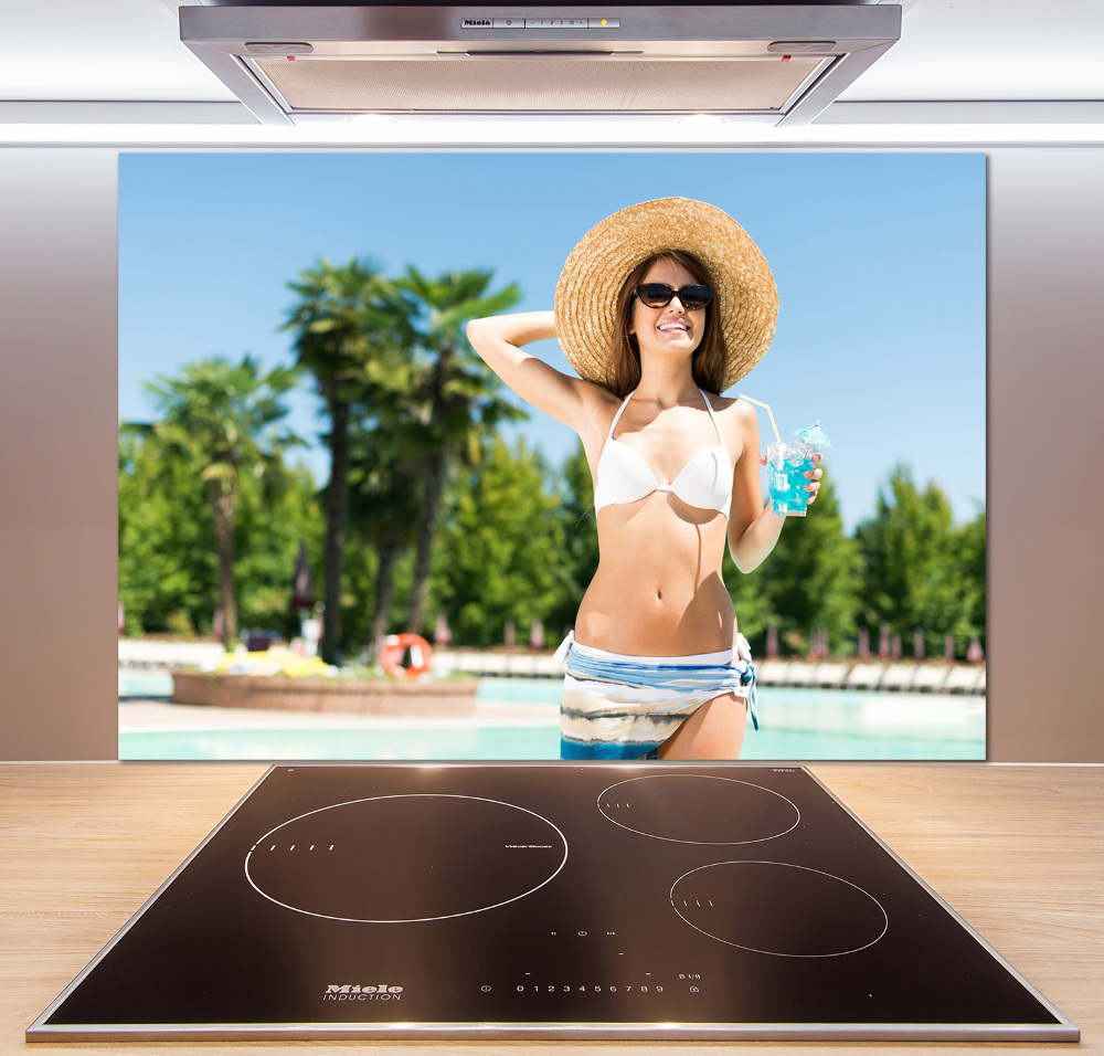 Kitchen splashback A woman over the pool