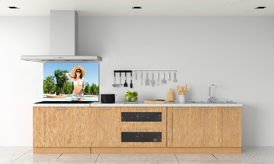 Kitchen splashback A woman over the pool