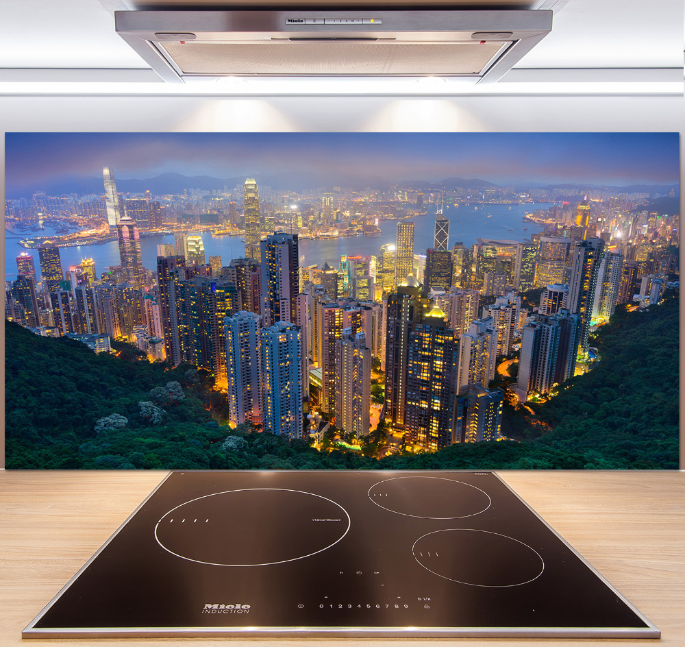 Glass splashback Hong Kong at night