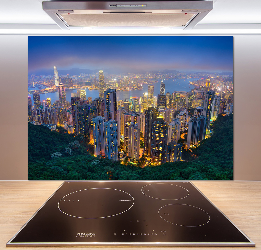 Glass splashback Hong Kong at night