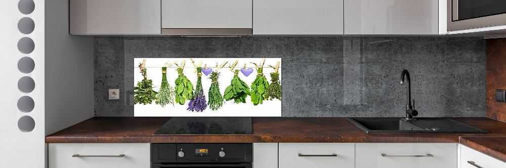 Glass splashback Herbs on a string