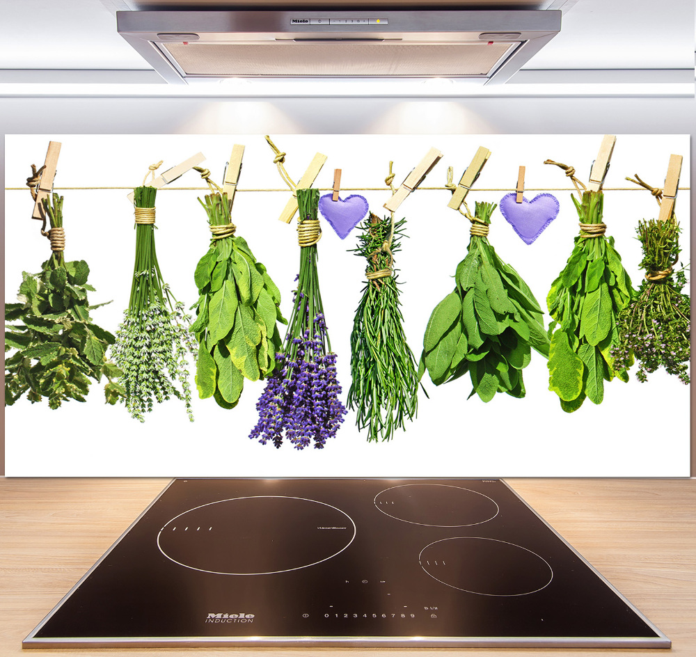 Glass splashback Herbs on a string