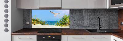 Glass splashback Seagull on the beach